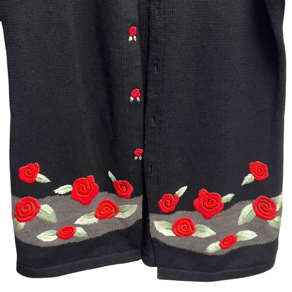 Storybook Knits Vintage Long Embroidered Rose Floral Teacher Cardigan Sweater - Picture 14 of 17